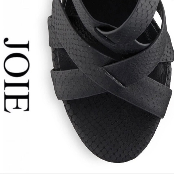 Joie Inez Snake Embossed Cement Heel Platform Black Sandal - Picture 3 of 16